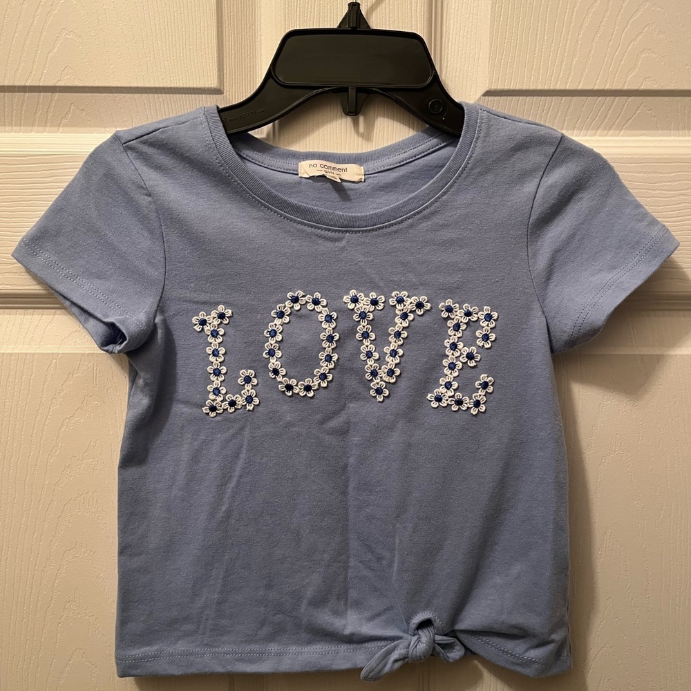Girl’s love graphic blue tee